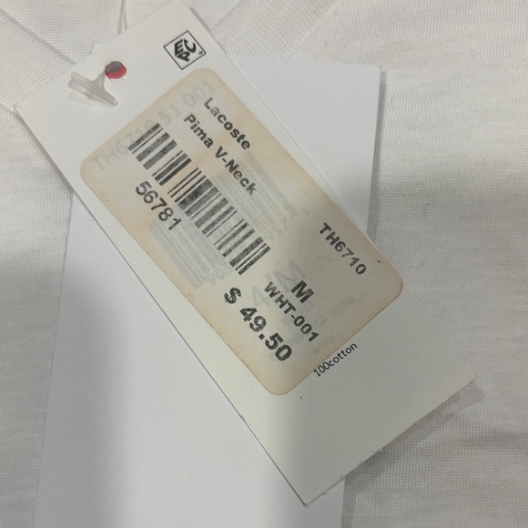 Lacoste Men's Classic White V-Neck Tee - Picture 3 of 3